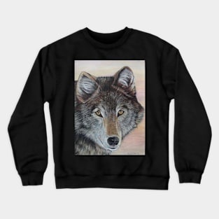 wildlife portrait painting of gray wolf Crewneck Sweatshirt